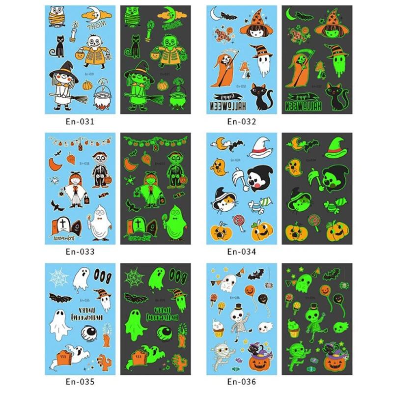 Luminous Halloween Glowing Dark Fake Tattoo Children Cartoon Stickers Body Art Waterproof Fake Tattoo Stickers