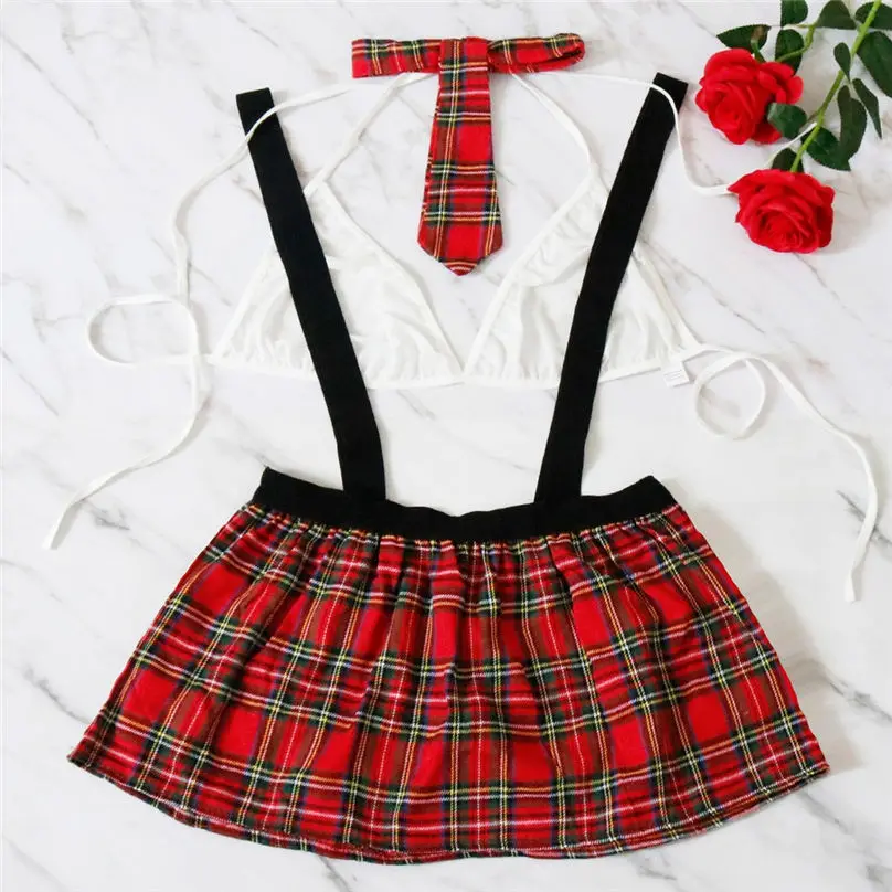 1 Set New Fashion Women Plus Size Sexy Underwear Uniform Bra+Tie+Mini Skirt Set Sexy Lingerie Erotic Cosplay Sex 3A27 (9)