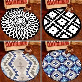 

Nordic Style Round Carpet Living Room Anti Slip Floor Mat Simple Geometric Kids Room Bedside Computer Chair Rugs 100cm/120cm