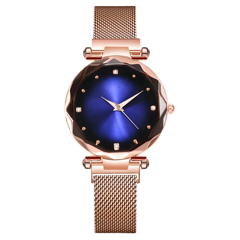 Женские часы, модные, элегантные, с магнитной пряжкой, розовое золото, женские наручные часы, Роскошные, женские часы с бриллиантами, женские часы-браслет - Цвет: Синий