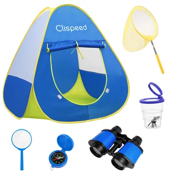 

Kids Tent Camping Set Camping Gear Tools Adventure Set Including Tent Binoculars Insect Viewer Bug Net Magnifying Glass Compass