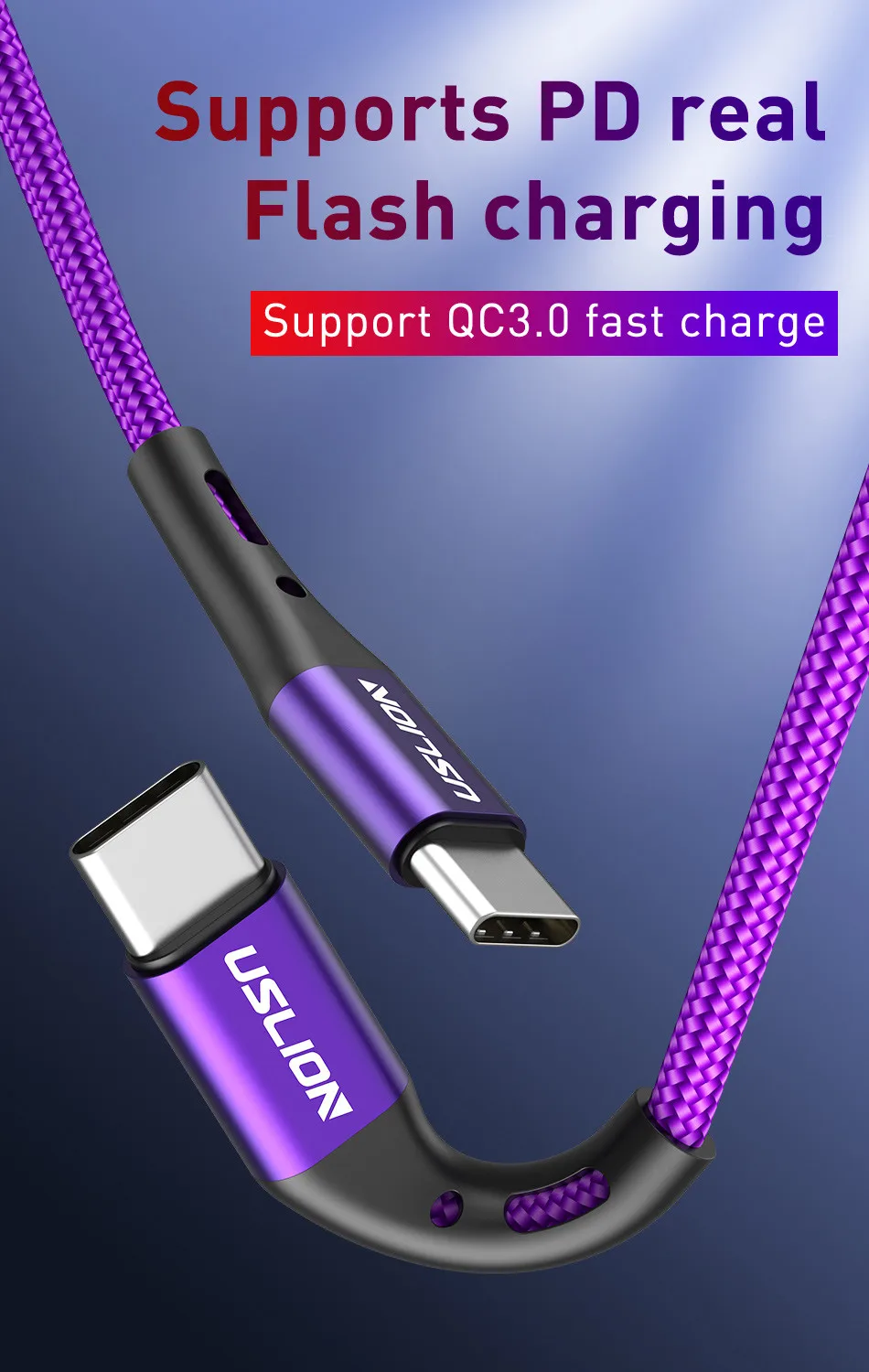 USLION usb type C to type C кабель для Macbook Pro samsung S10 S9 S8 PD 60 вт QC3.0 кабель передачи данных для быстрой зарядки USB-C кабель type-C