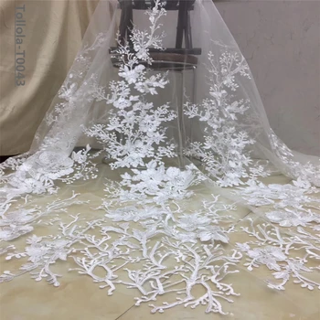 

2019 White Ankara Style Sequined African Lace Fabric Nigerian Embroidered French Net Tulle Fabric With Sequins For Bridal dress