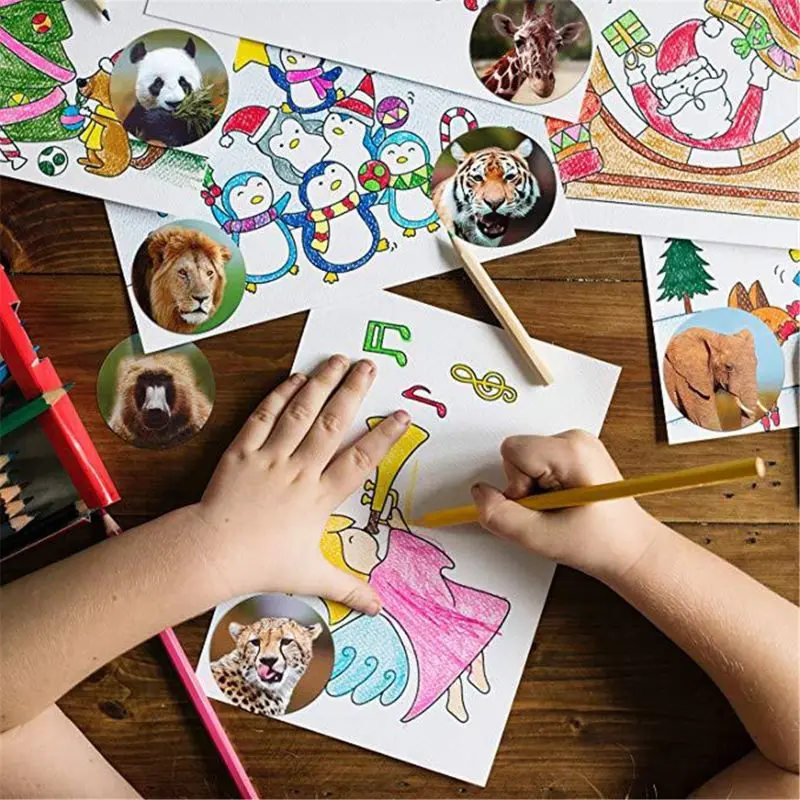 500 шт в рулоне реалистичные наклейки животных зоопарка сафари стикер Джунгли животных для детей