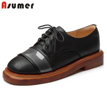 

ASUMER 2020 top quality genuine leather shoes ladies round toe lace up spring summer vintage single shoes women flat shoes