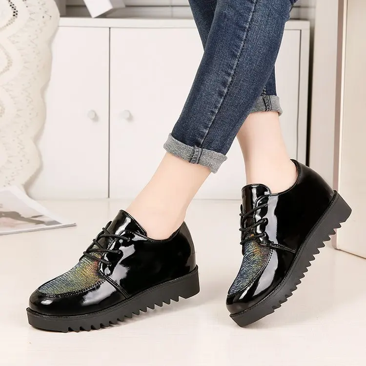 

Thick Bottomed Small Leather Shoes Women's 2019 Spring New Style Korean-style Versatile Patent Leather Flat England Bullock Lace