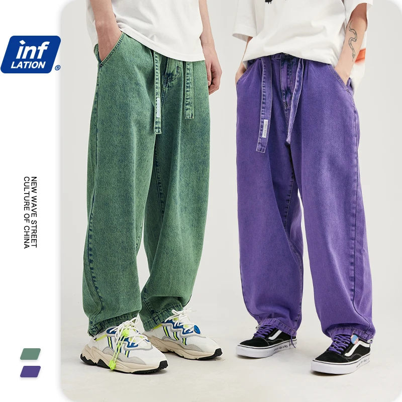 Baggy Jeans Oversized Grey Purple Loose Color Men Casual Fit INFLATION Straight 93394W