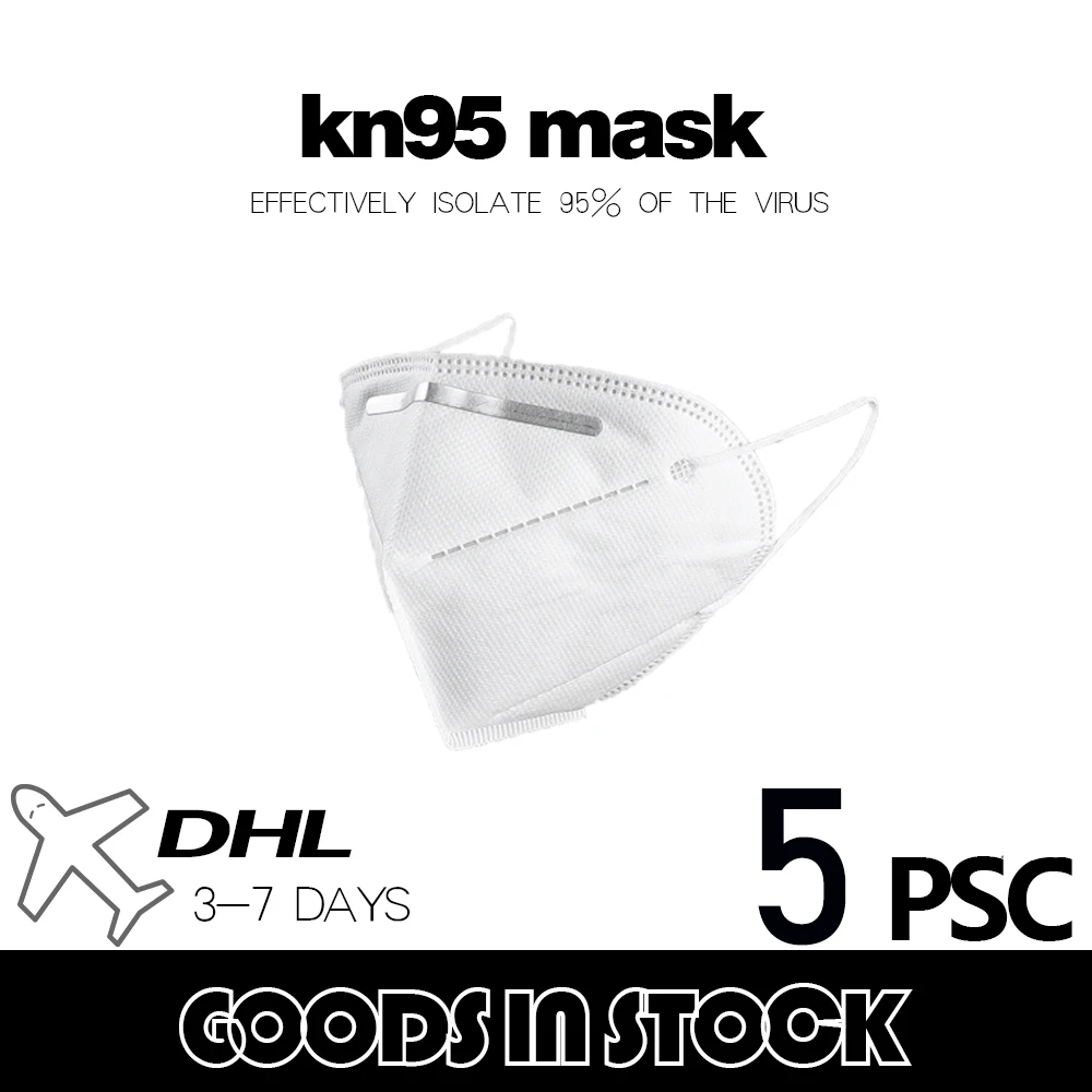 

5 pcs/bag KN95 Face Mask PM2.5 Anti-fog Strong Protective Mouth Mask FFP2 in stock Fast delivery Respirator Reusable