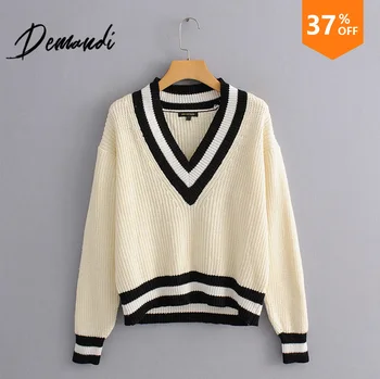 

DEMANDI Girls Knitted Sweaters Autumn and Winter Women's Wear New Loose V-Collar Coloured Knitted Shirts