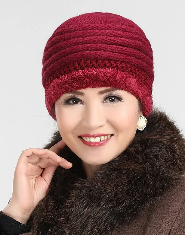 Winter Fur Knitted Hat Set Flowers Caps 