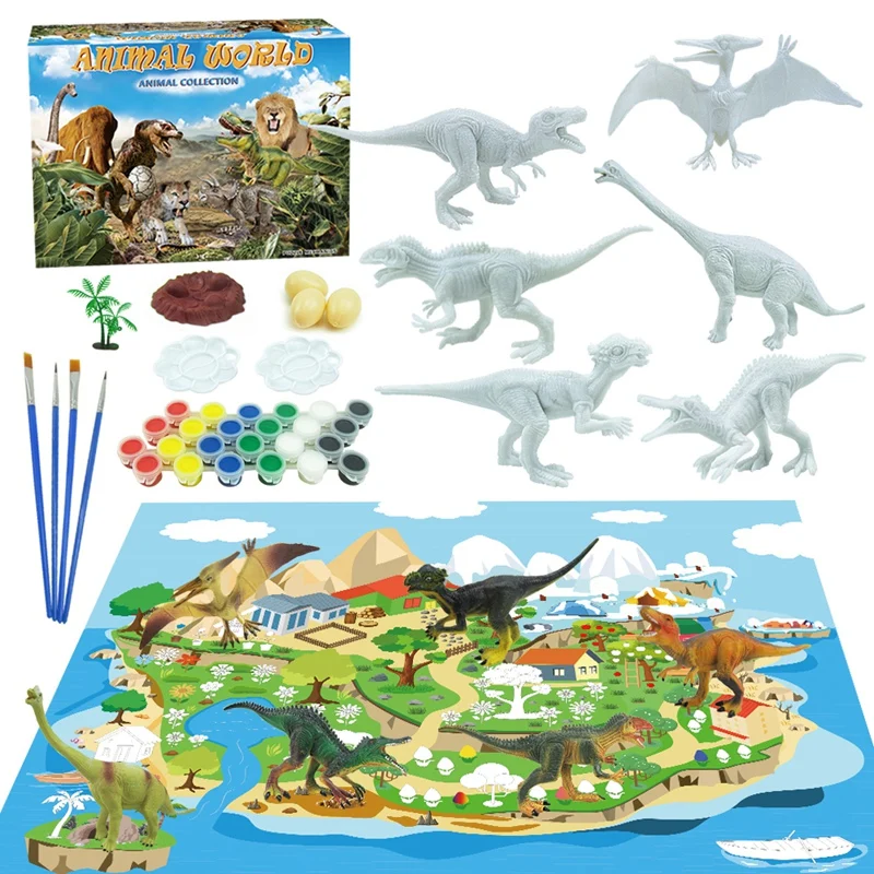 

42Pcs Diy Painted Solid Dinosaur White Blank Model Hand Painting Graffiti Game Pad Set