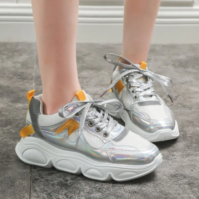 

Spring Sneakers Fashion Chunky Women Casual Shoes Breathable Comfortable Platform Ladies Lace Up Bling Tenis Feminino K19-98