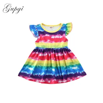 

6m-3Y Newborn Infant Baby Girls Dress Rainbow Ruffles Party Holiday Dresses For Girls Summer