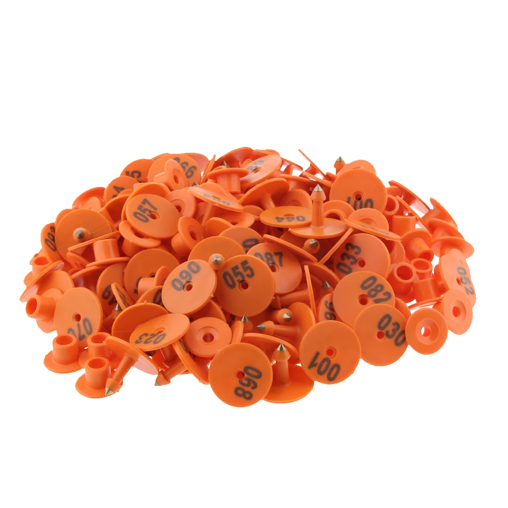 100PCS Small Pre Number Livestock Ear Tag Tagging For Pig Goat Sheep Orange