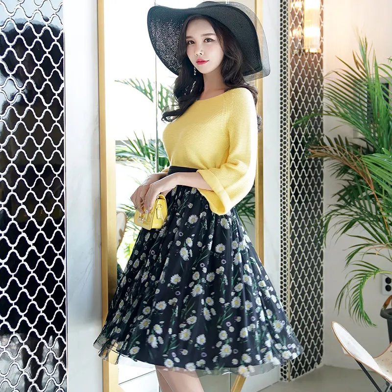 

Dabuwawa Boho High Waist Mesh Floral Print Skirt Womens Elegant Casual Streetwear Flower Midi Skirt Female D17CSK008