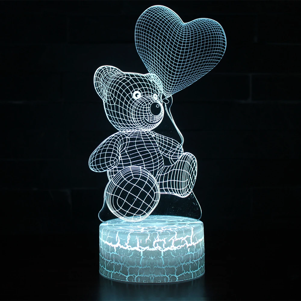  Kid Light Night 3D LED Night Light Creative Table Bedside Lamp Romantic Heart Bear light Kids Gril  - 4000207587100