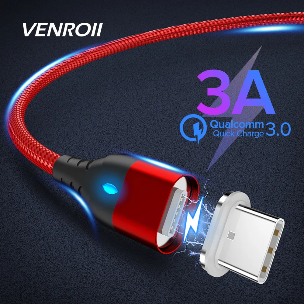 Кабель usb type C 1 м 2 нейлоновый Магнитный микро провод 3 а кабель для быстрой зарядки