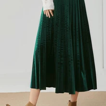 Весна Осень Зима готический черный бордовый красный изумрудно-зеленый юбка Англия консервативный стиль эластичный пояс бархат гофрированные длинные юбки
