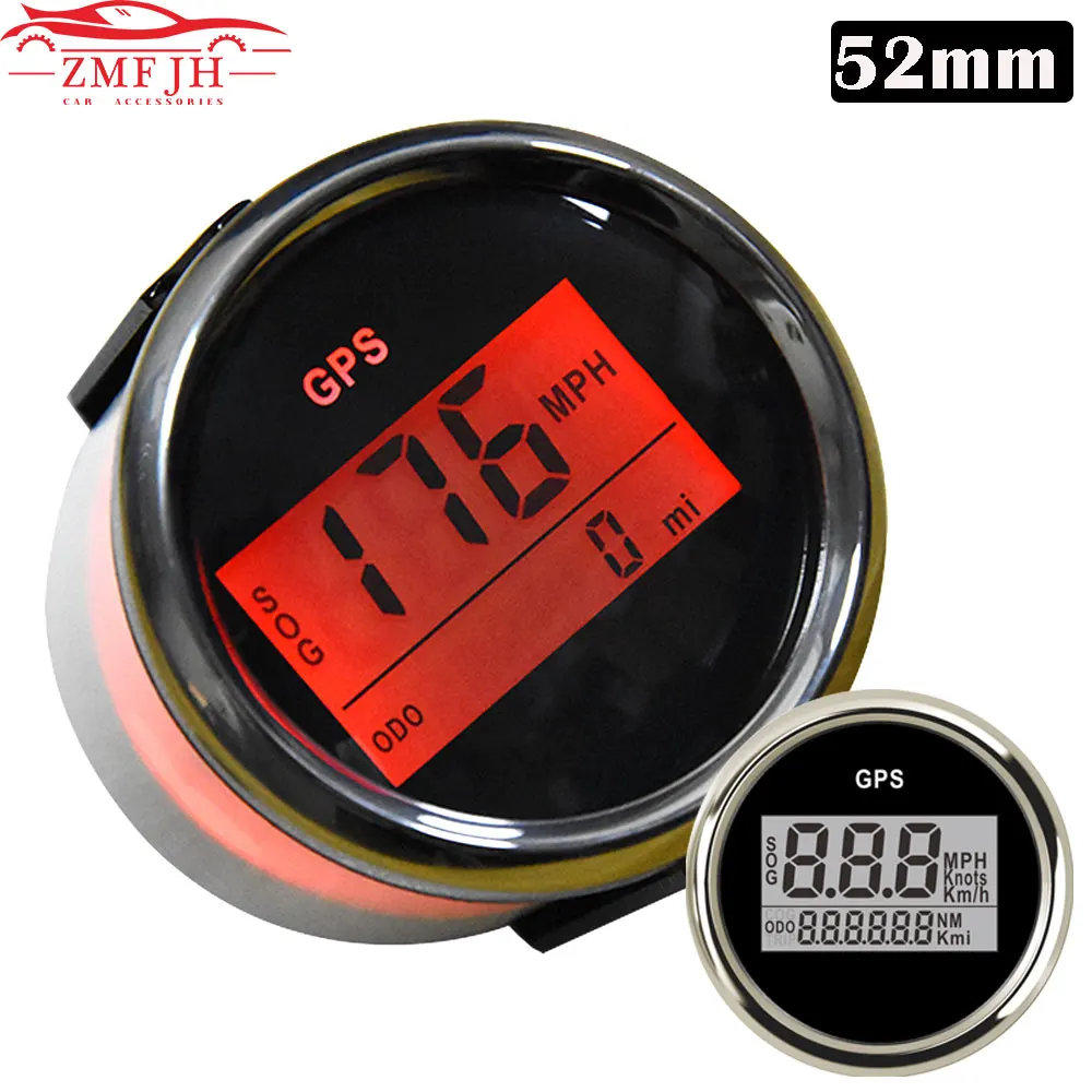 Universal 52mm GPS Speedometer Odometer Waterproof LCD Marine Digital Speed Meter 0-999 Knots Adjustable 9-32V Car Speed Gauge