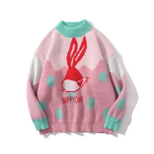 

Autumn Winter Men's Sweaters Knitted Cartoon Bunny Pullovers Harajuku Happy Jumpers Oversize Casual Knitwear Unisex Clothing
