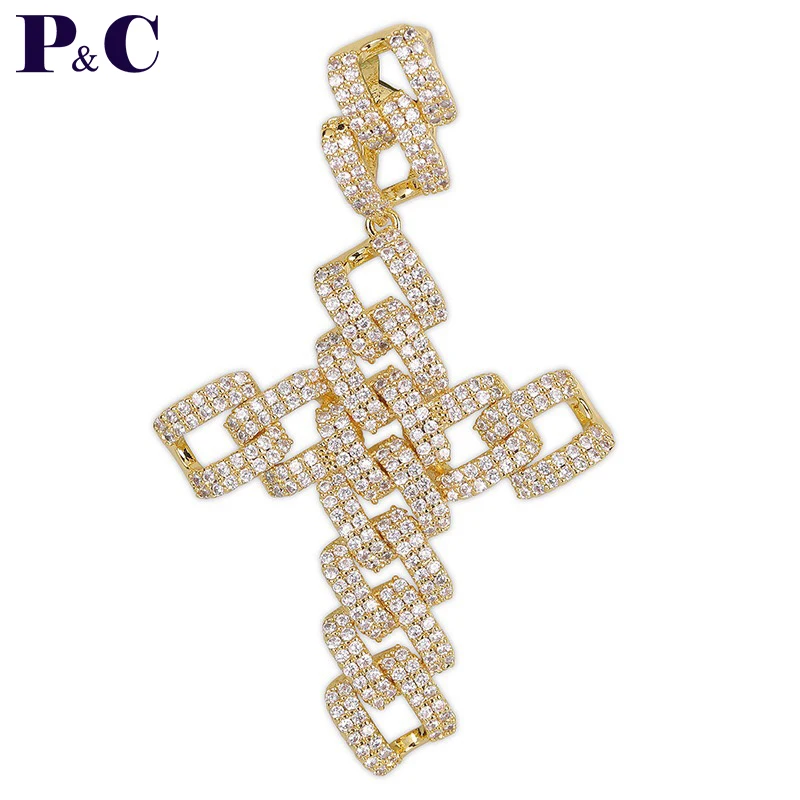 Кубинское ожерелье Майами с квадратными звеньями кулон фианитами класса ААА