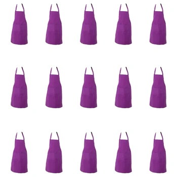 

HOT SALE Purple Color Plain Bib Aprons Bulk for Women Men Adult-Unisex Aprons with 2 Front Pockets,Size24 X28 Kitchen Cooking Se