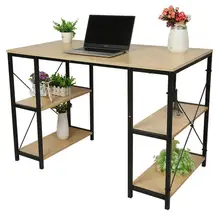 Bureau d'ordinateur couleur chêne Structure en bois d'acier, cadre en acier, panneau de particules, Table de bureau, chambre à coucher, Table d'étude domestique HWC