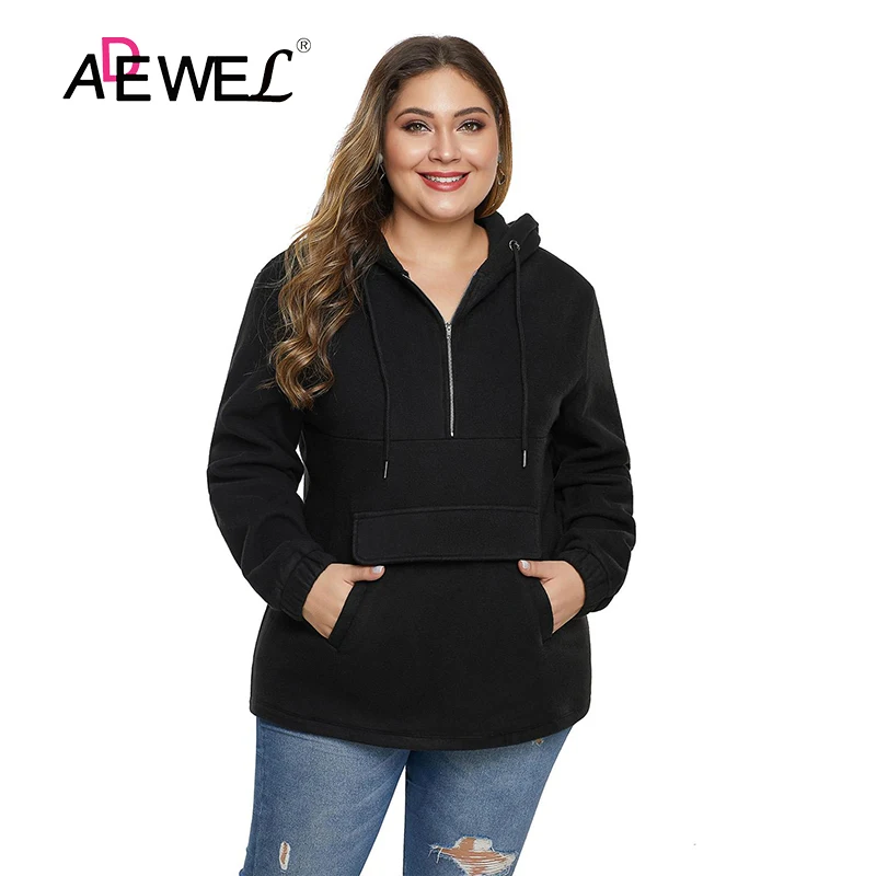 ADEWEL, черный цвет, на молнии, на шее, на шнурке, размера плюс, худи Bluza damsk, женские толстовки, Sudaderas Para Mujer, больше размера d, толстовки, одежда - Цвет: Черный