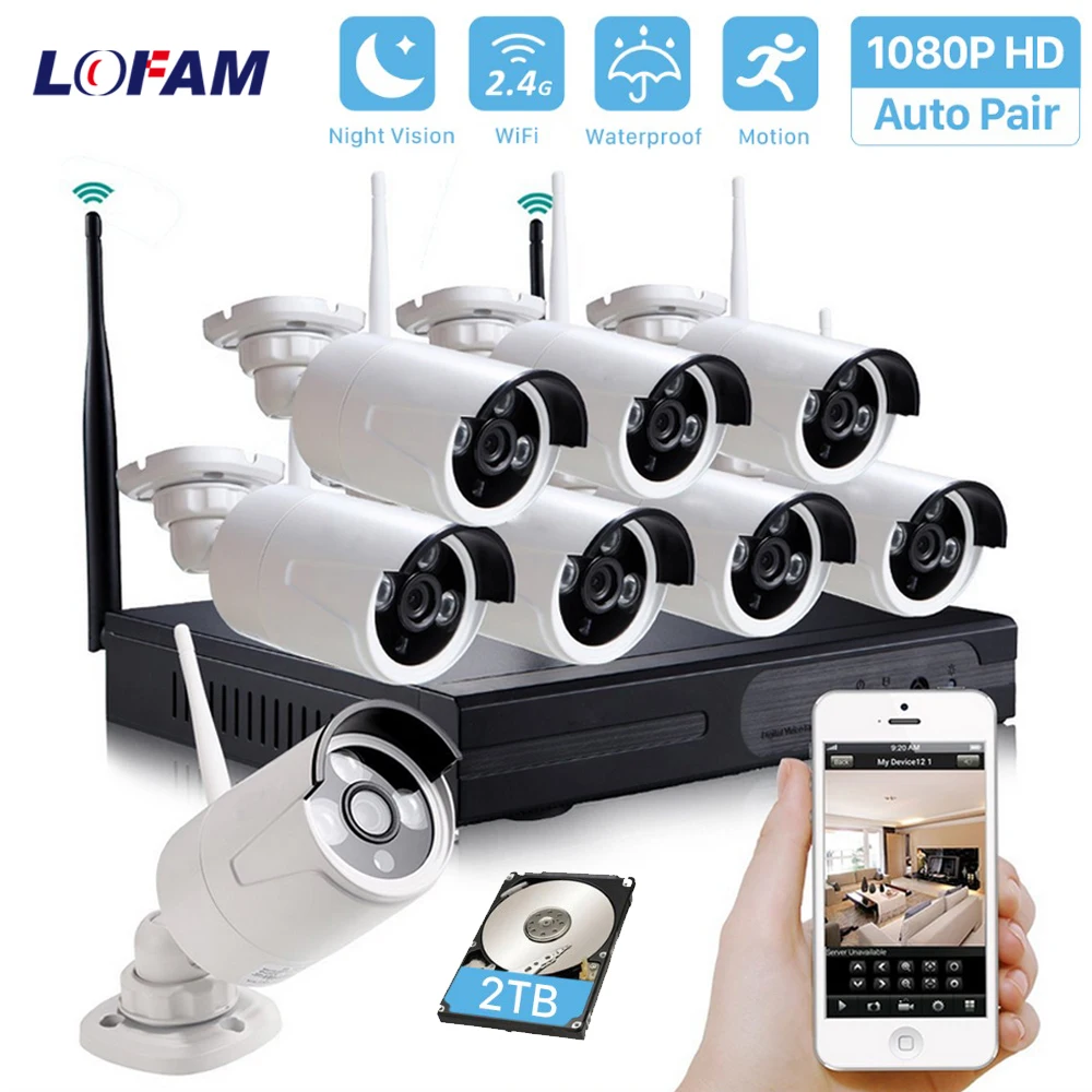 Беспроводная система видеонаблюдения LOFAM 8 каналов 1080P 2 МП Wi-Fi комплект сетевого