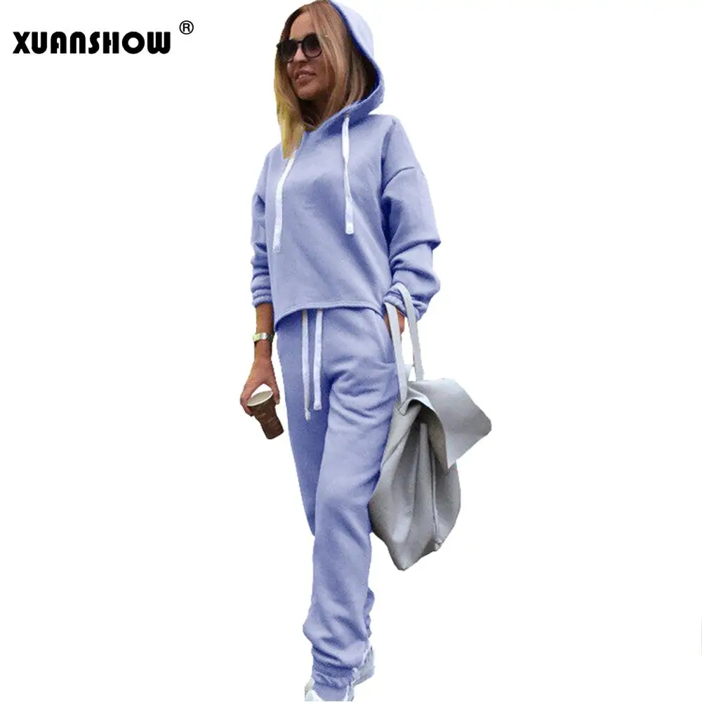 Женский спортивный костюм XUANSHOW повседневный однотонный из 2 предметов толстовка