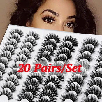 

20Pairs Thick Long 3D False eyelashes long lasting mink lashes natural dramatic volume eyelashes extension 3d false eyelash Tool