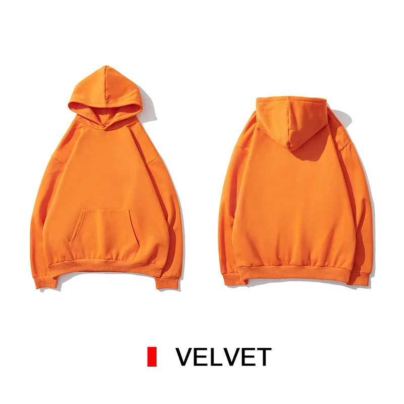 Модные мужские толстовки весна осень сплошной цвет с капюшоном бархатная Верхняя одежда Мужская брендовая Свободная Повседневная модная толстовка, худи Топы - Цвет: Orange velvet