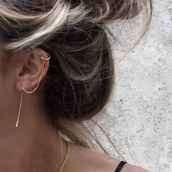 

Timeless Wonder Titanium Hanging Chain Threader Earrings Ear Clip Women Jewelry Stainless Steel Punk Trendy Gothic Top Ins 1462