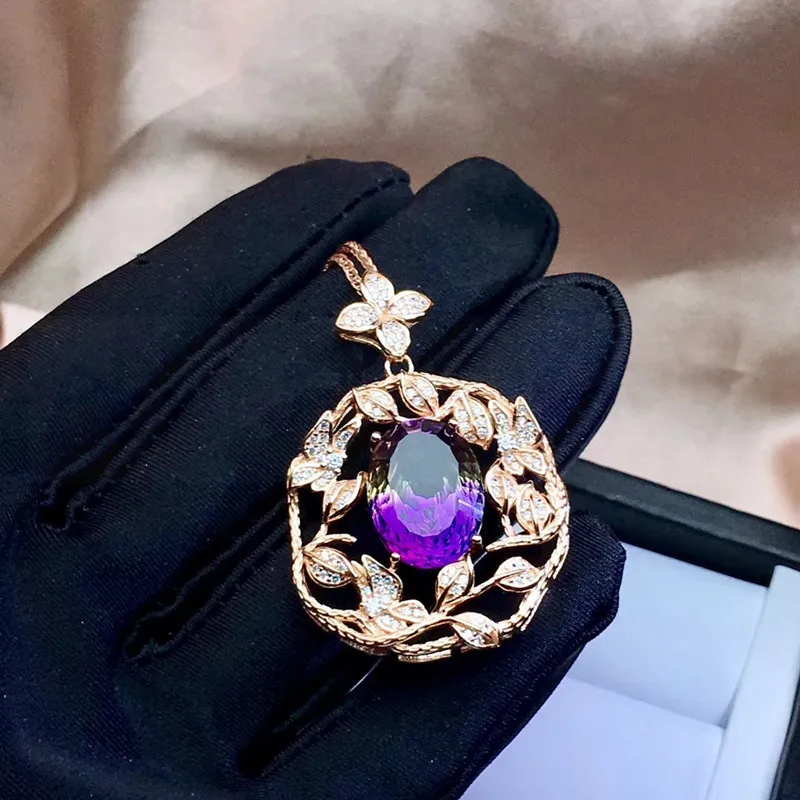Аметрин ожерелье кулон 6.5ct драгоценный камень 925 серебро цветок стиль ювелирные изделия# J91091