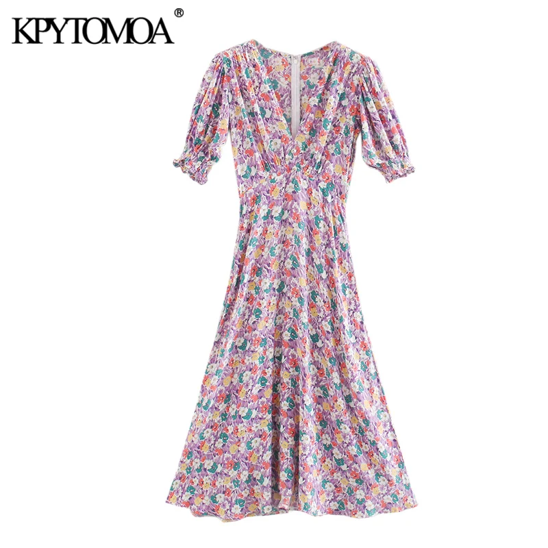 KPYTOMOA Women 2020 Chic Fashion Floral Print Pleated Midi Dress Vintage Short Sleeve Back Zipper Female Dresses Vestidos Mujer KPYTOMOA Women 2020 Chic Fashion Floral Print Pleated Midi Dress Vintage Short Sleeve Back Zipper Female Dresses Vestidos Mujer