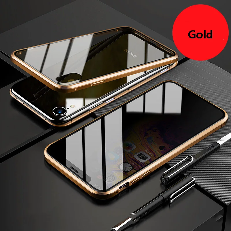 Магнитный чехол для iPhone 11 Pro Max Xs Xr X 8 7 6s 6 Plus, Магнитный чехол - Цвет: Gold