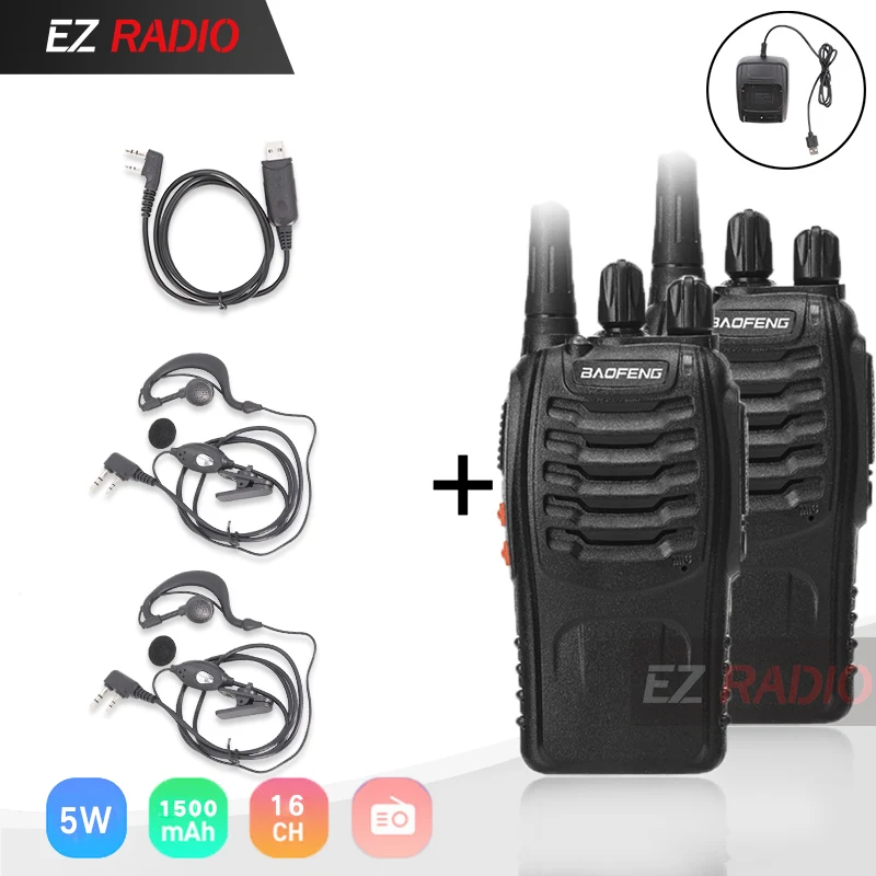 2 шт. Baofeng BF-888S двухстороннее радио Baofeng 888 888S BF888S портативное радио Baofeng BF 888S UHF рация uv-s9 bf-c1 H777 - Цвет: USB-2HD 1Cable