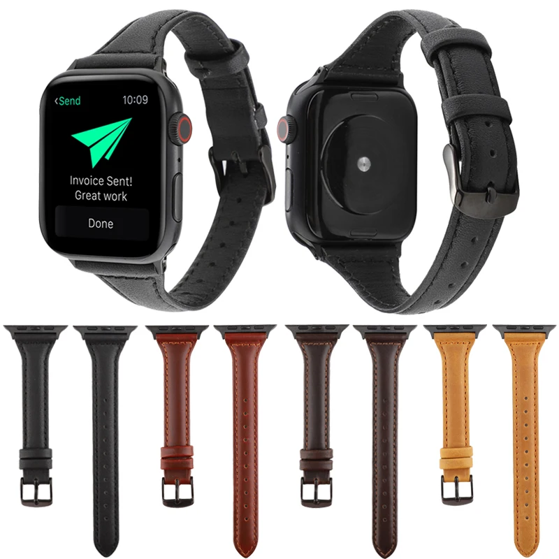 

Genuine Calfskin Leather Watch Strap for Apple Watch Band Series 3/2/1 42/38mm Sport wrist Bracelet For iwatch 4 Bands 44mm 40mm