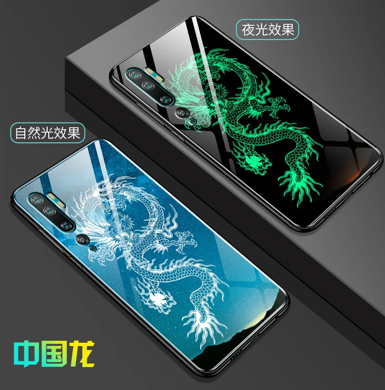 Для Xiaomi mi Note 10 Pro Чехол Lu mi nous закаленное стекло узор Xio mi Note10 глобальная Противоударная оболочка Capas полный задний Чехол - Цвет: dragon