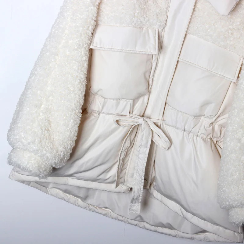 Women Fashion Shake Down Fleece Stitching Down Jacket Female White Duck Down Coat With waistband Windproof Warm Casual Outwear
