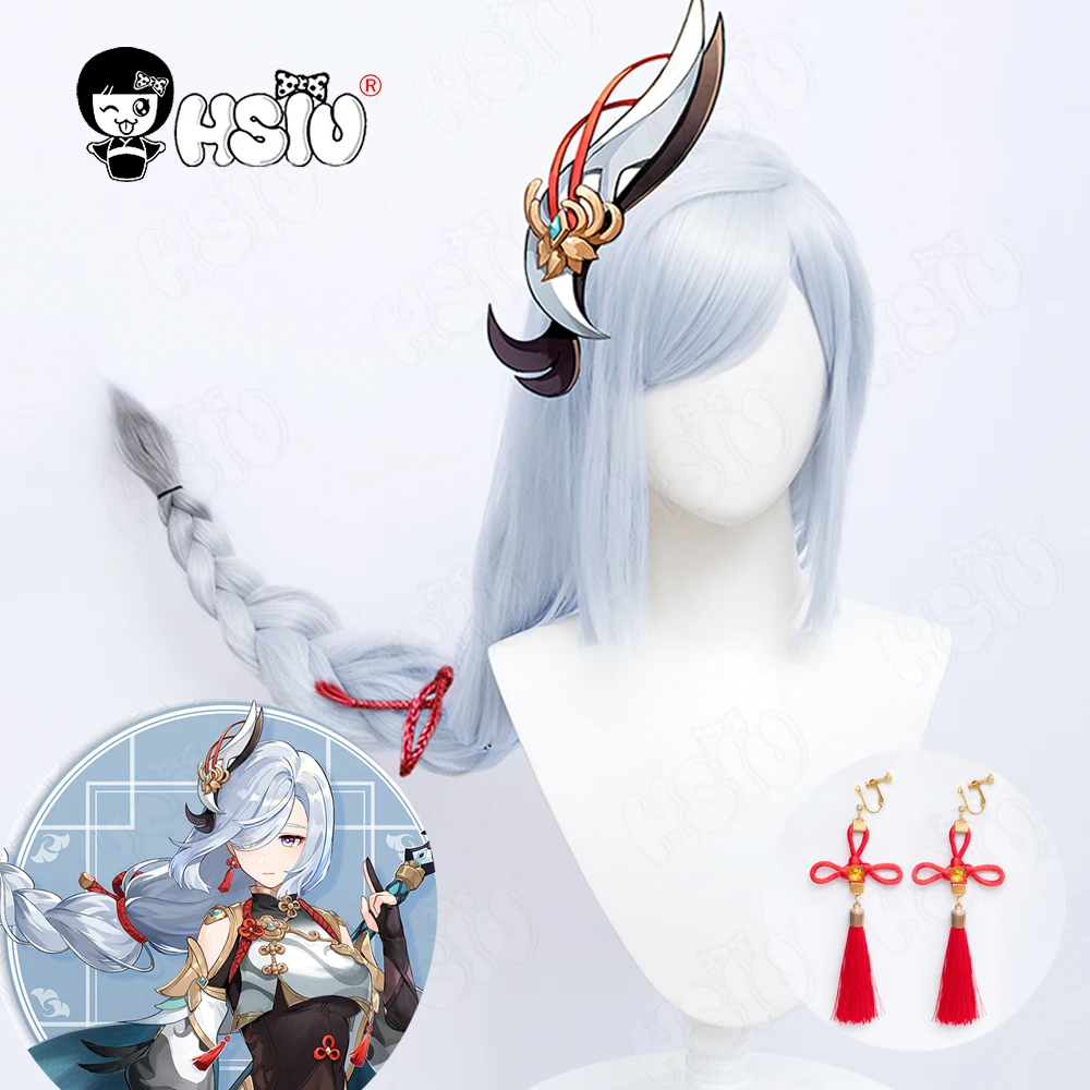 

Shenhe Cosplay Wig Genshin Impact Cosplay HSIU ​Blue White Color Braids Long Synthetic Hair+Free wig Cap Genshin Impact Wig