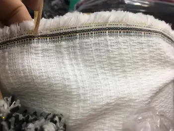 

Free ship white with fringe and less shinning fabric weaved tweed fabric price for 1 meter