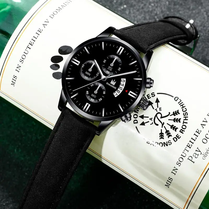 SHAARMS мужские роскошные кожаные часы мужские модные кварцевые часы с календарем деловые повседневные наручные часы для мужчин часы горячая Прямая поставка