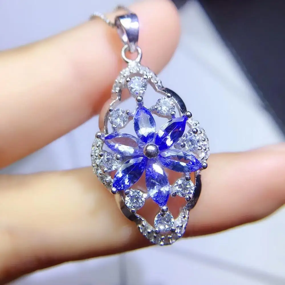 Natural tanzanite necklace, 925 silver, party jewelry, women's exclusive, precious stones, ultra