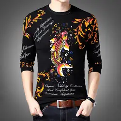 Осень 2019, мужской тонкий вязаный свитер с длинными рукавами, модный, индивидуальный, с принтом карпа, культивирует свою мораль