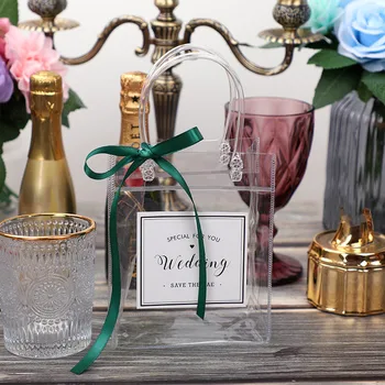 

Transparent soft PVC gift tote packaging bags with hand loop clear handbags candy boxes containers event party supplies pvc bags