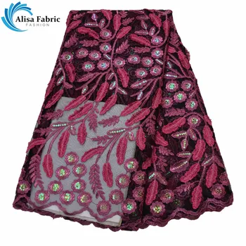 

African Tulle Lace Fabrics Latest Purple Color Nigerian Net Lace Fabrics With Sequins And Embroidery For Nigerian Wedding Party