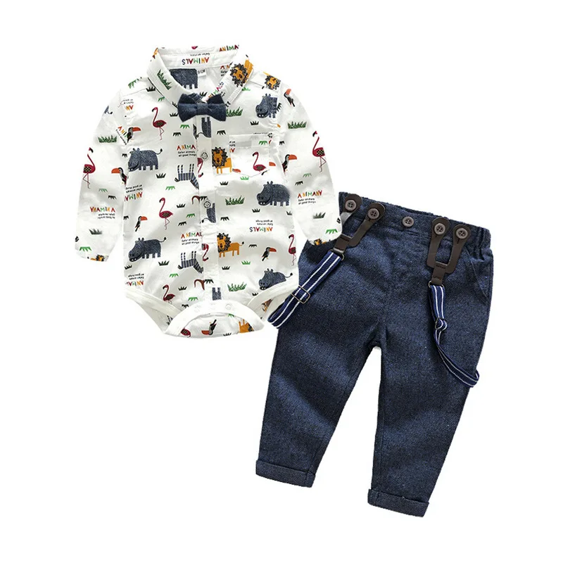 

Clothes for Babies Autumn And Winter New Style BOY'S Small Animal Printed Onesie Romper Suspender Pants Set