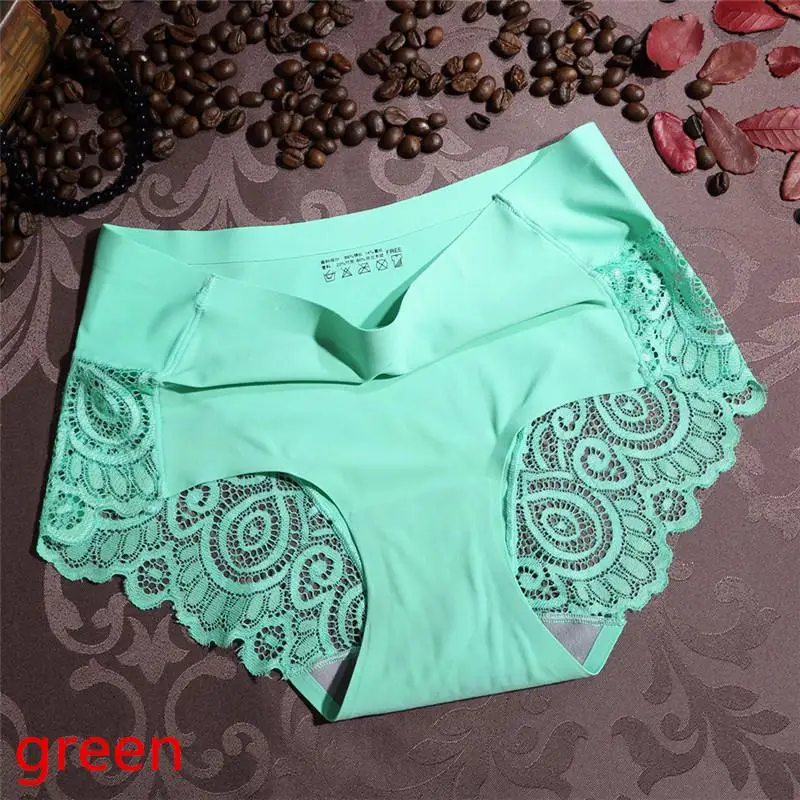 Green Женские трусы кружевные сексуальные трусы Бесшовные дышащие хлопковые трусы женское нижнее белье ropa interior femenina плюс размер - Цвет: Green