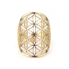 Регулируемое кольцо из нержавеющей стали с цветком жизни, полое серебряное золото, Флер де Ви, Священная геометрия, Wicca Jwelry для женщин и мужчин